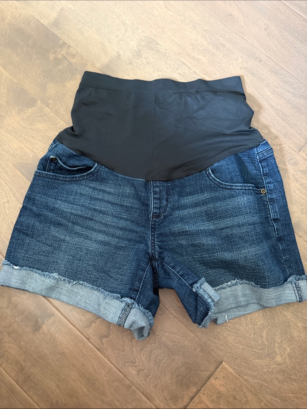 Sonoma Dark Blue Denim Maternity Shorts with Black Waistband